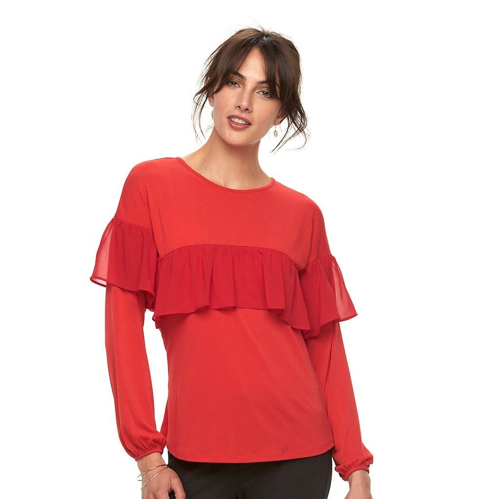 ELLE Solid Ruffle Top